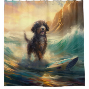 Cortina Para Box Pintura de Surf na Praia do Bernedoodle