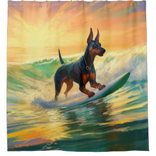 Cortina Para Box Pintura de surfe na praia do Doberman
