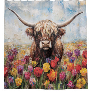 Cortina Para Box Pintura de Tulipas Coloridas de Vaca em Highland