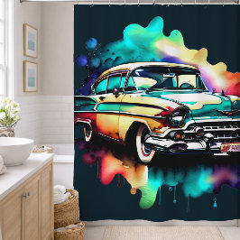 Cortina Para Box Pintura em Aquarela Carro Antigo