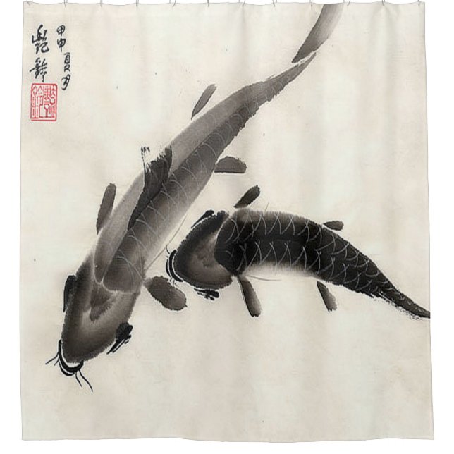 Cortina Para Box Pintura em Aquarela de Peixes Koi Japoneses (Frente)