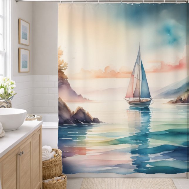 Cortina Para Box Pintura em Aquarela Velero na Água (Criador carregado)