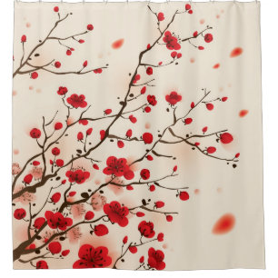 Cortina Para Box Pintura oriental do estilo, flor da ameixa no