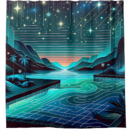 Cortina Para Box "Piscina infinita em Twilight: Serene Nightscape"