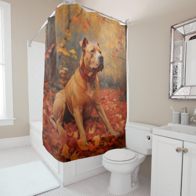 Cortina Para Box Pitbull nas Folhas de Outono Caem Inspirar (In Situ)