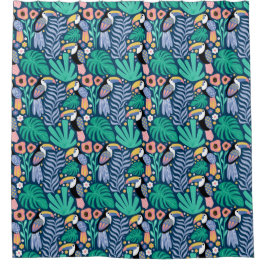 Cortina Para Box Plantas Coloridas de Pássaros Tropicais de Turim