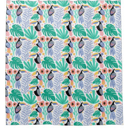 Cortina Para Box Plantas Coloridas de Pássaros Tropicais de Turim