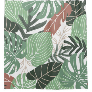 Cortina Para Box Plantas da selva tropical, papel de parede floral