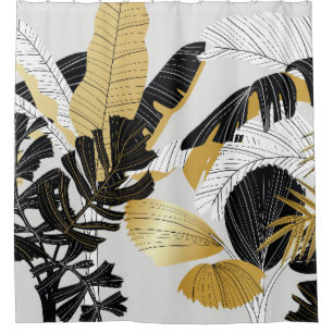 Cortina Para Box Plantas tropicais Douradas e pretas: luxo.