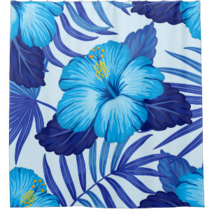 Cortina Para Box Plantas tropicais havaianas, padrão de hibisco.
