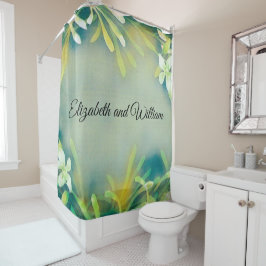 Cortina Para Box Plantas tropicais verdes texto personalizável botâ