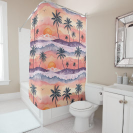 Cortina Para Box POENTE DE VERÃO EM Aquarela LARANJA E ROXO