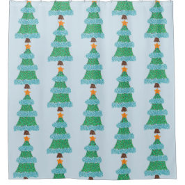 Cortina Para Box Pointilismo Árvores de Natal Chás Cortinas