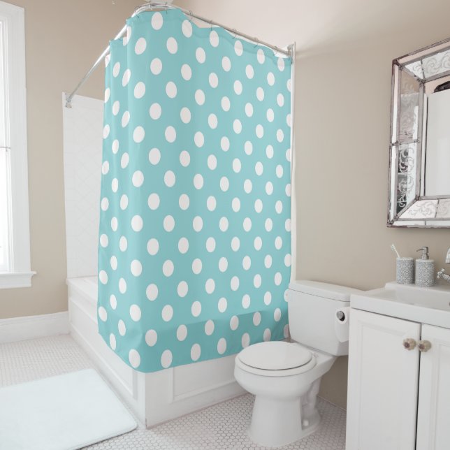 Cortina Para Box Ponto de Bolinhas Azul e Branco Turquesa (In Situ)