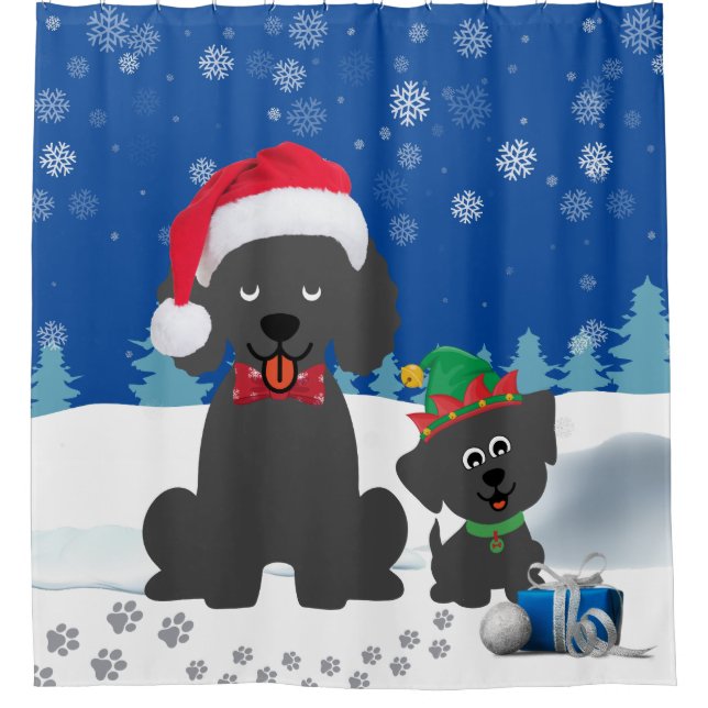 Cortina Para Box Poodle de Natal e Puppy na neve (Frente)