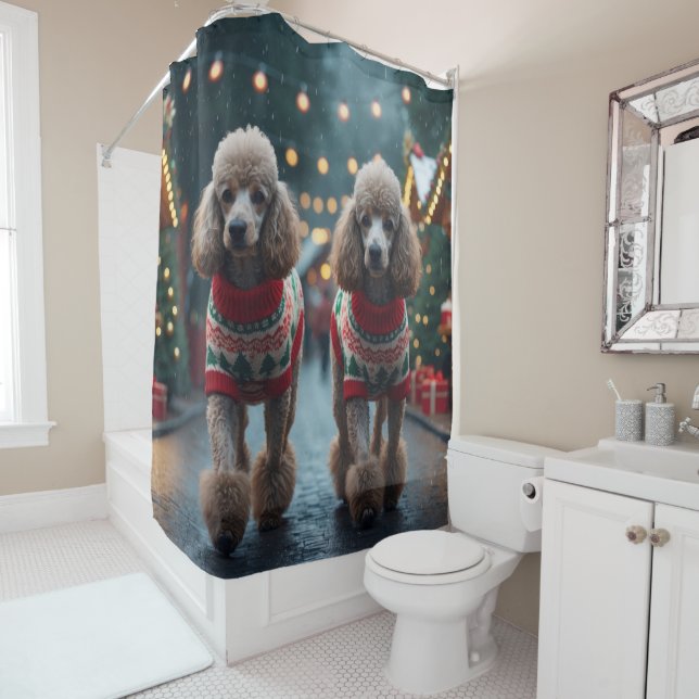 Cortina Para Box Poodle Dogs Christmas Snow Holiday  (In Situ)