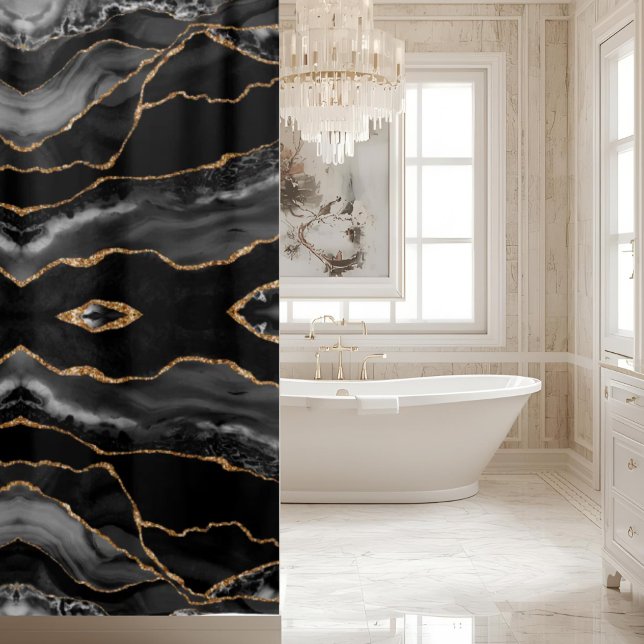 Cortina Para Box Posh Black Gray Gold Marble Crystal Geode (Criador carregado)