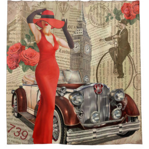 Cortina Para Box Poster vintage Londres rasgada fundo de jornal.