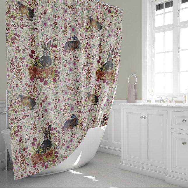 Cortina Para Box Prados de Verão de Bunnies Berries (Bunnies Berries Baskets Summer Meadows Shower Curtain by Jenn Steffen for Studio Posies.)