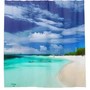 Cortina Para Box Praia Caribe com Céu Azul Profundo