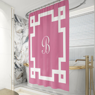 Cortina Para Box Preppy Monograma branco Rosa cor-de-borda-chave gr