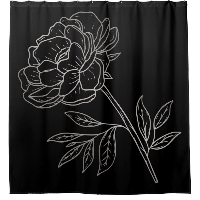 Cortina Para Box Preto com Flor Prateada (Frente)