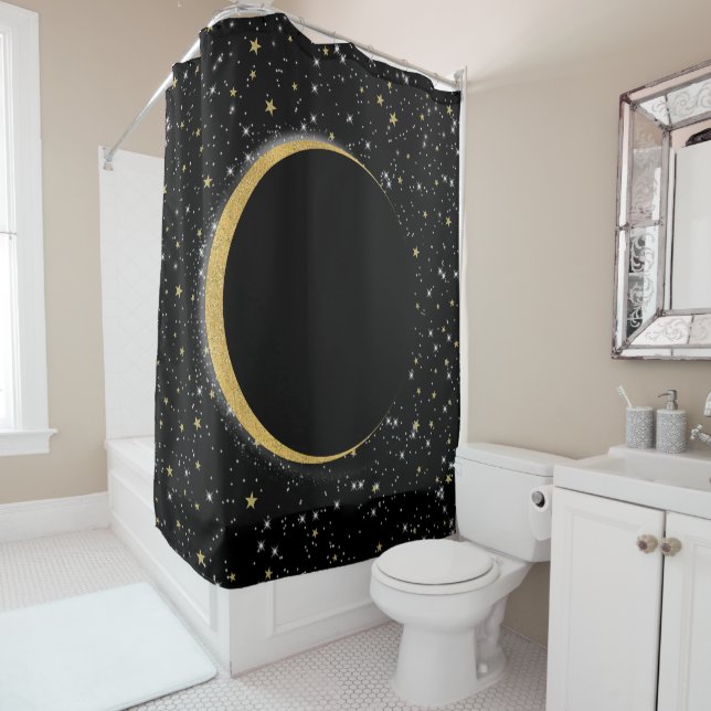 Cortina Para Box Preto & Dourado Lua Celestial Mágica Estrelas Luna (In Situ)