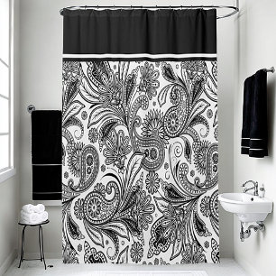 Cortina Para Box Preto e branco paisley