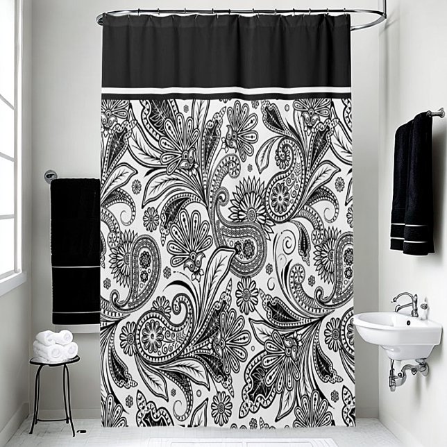 Cortina Para Box Preto e branco paisley (Criador carregado)