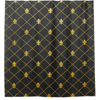 Cortina Para Box Preto e ouro. Flor de lis.