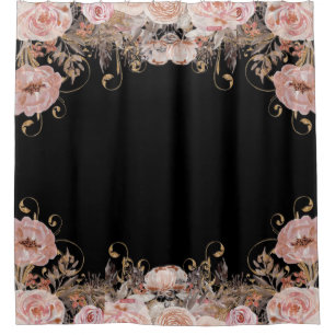 Cortina Para Box Preto Elegante n Cor d'água Rosa Rosa floral Dour
