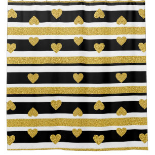 Cortina Para Box Preto Listra Dourado Coração Glam Padrão (4)