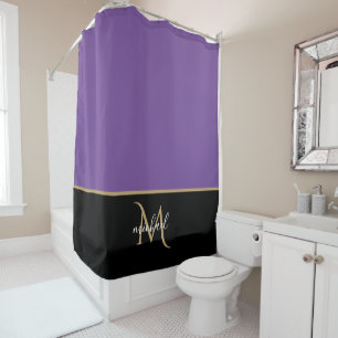 Cortina Para Box Preto Roxo & Monograma Dourado Luxo Elegante