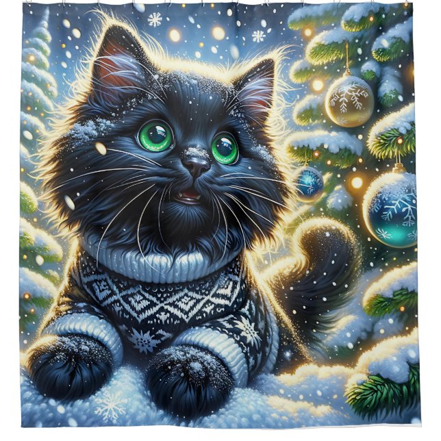Cortina Para Box "Primeiro Natal de Kitten Negro de Longa Duração" (Frente)