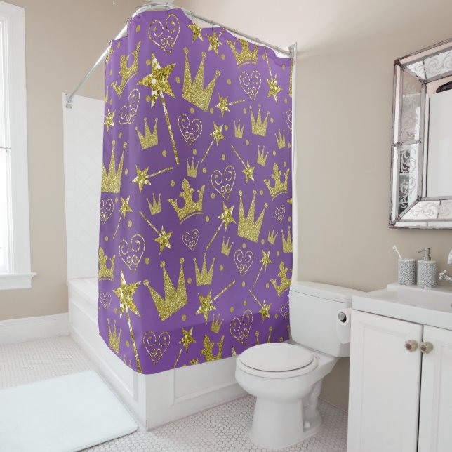Cortina Para Box Princesa Meninas Brilho Roxo e Dourado (In Situ)