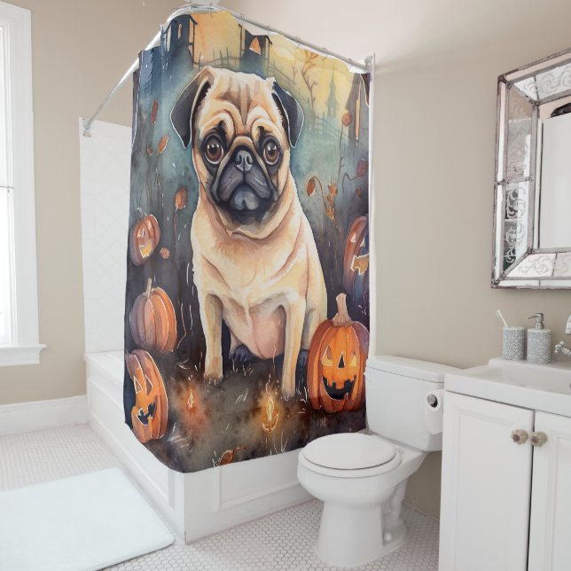 Cortina Para Box Pug de Halloween com Abóboras Assustadoras (In Situ)