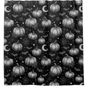 Cortina Para Box Pumpkin de Dia das Bruxas Preto e Branco, Bat, tei