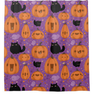 Cortina Para Box Pumpkin de gato preto e padrão fantasma