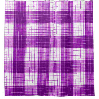 Cortina Para Box Purple and White Bold Checkered Plaid Design