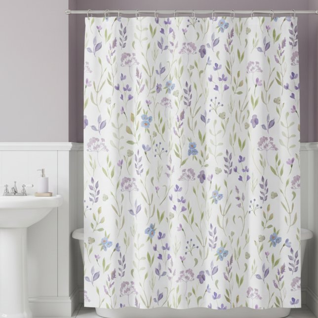 Cortina Para Box Purple Floral Shower Curtain (elegant lavender purple wildflower floral garden cottagecore shower curtain)