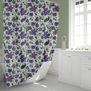 Cortina Para Box Púrpura Elegante Clematis Watercolor Padrão Flor
