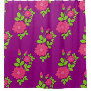 Cortina Para Box Púrpura, sem costura, com flores cor-de-rosa e ver