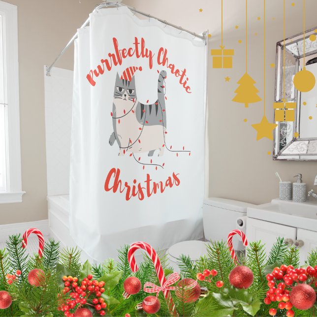 Cortina Para Box Purrfectly Chaotic Christmas Funny Holiday Cat  (Criador carregado)