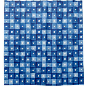 Cortina Para Box Quadrados Azuis, Mosaico Sem Costura Sem Mola.