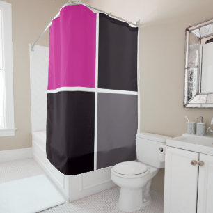 Cortina Para Box Quadrados cor-de-rosa, preto, branco e Cinza