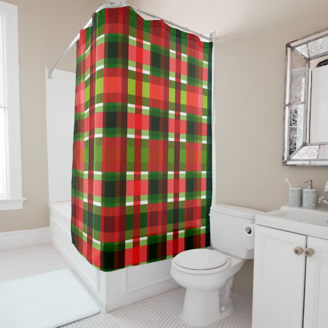 Cortina Para Box Quadrados Xadrez de Férias de Natal Búfalo Plaid (In Situ)