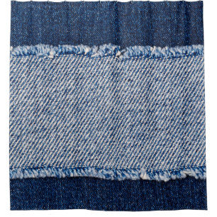 Cortina Para Box Quadro de jeans azuis com borda denim.