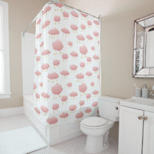 Cortina Para Box Quarto Infantil Meninas Nuvens Rosa Minimalistas E