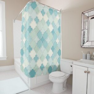 Cortina Para Box Quatrefoil Motif em Pastel Teal e Seafoam Green