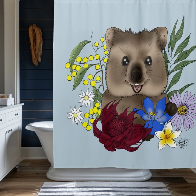 Cortina Para Box Quokka Happy Australia Floral Blue (Criador carregado)